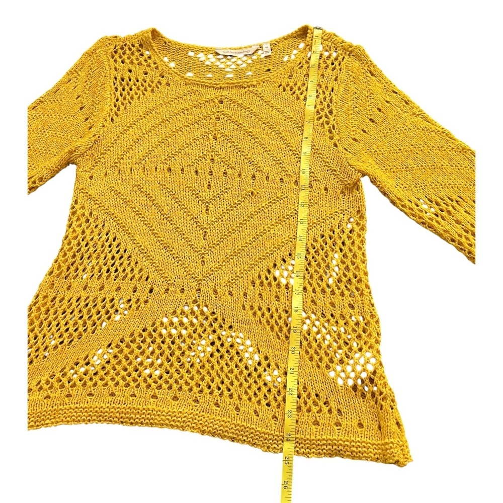 Soft Surroundings Open Knit Yellow Sweater Boho Crochet 3/4 Sleeve XS Coastal - Picture 6 of 8